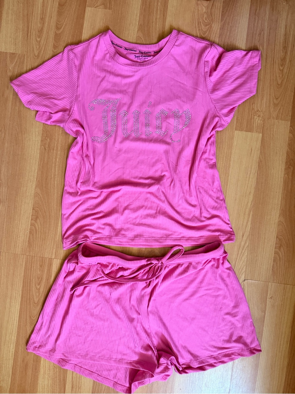 Juicy Couture Hot Pink Rhinestone 'Juicy' Tee & Shorts Lounge Set